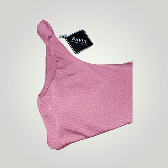 Zaful pink ribbed one should bikini set Medium - Picture 5 of 12